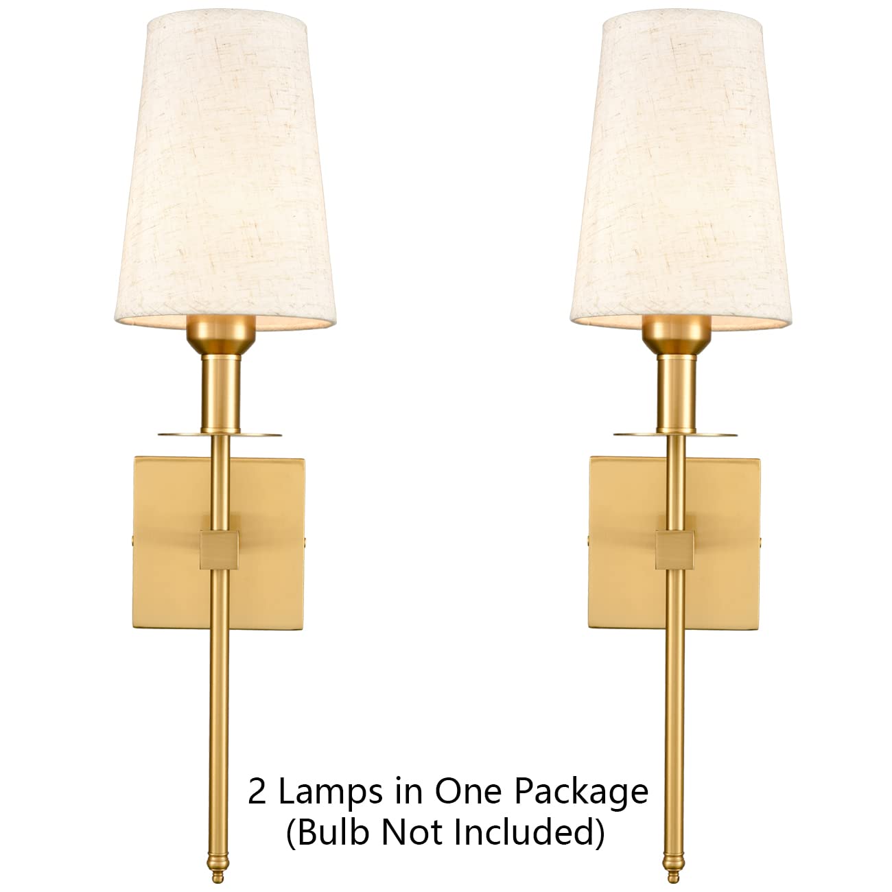 Modern Brass Plug-In Wall Sconces Set of 2 - Gold Wall Lights with Fabric Shade for Bedroom, Hallway, Bathroom & Living Room - Elegant Lighting for Home Decor and Ambient Illumination