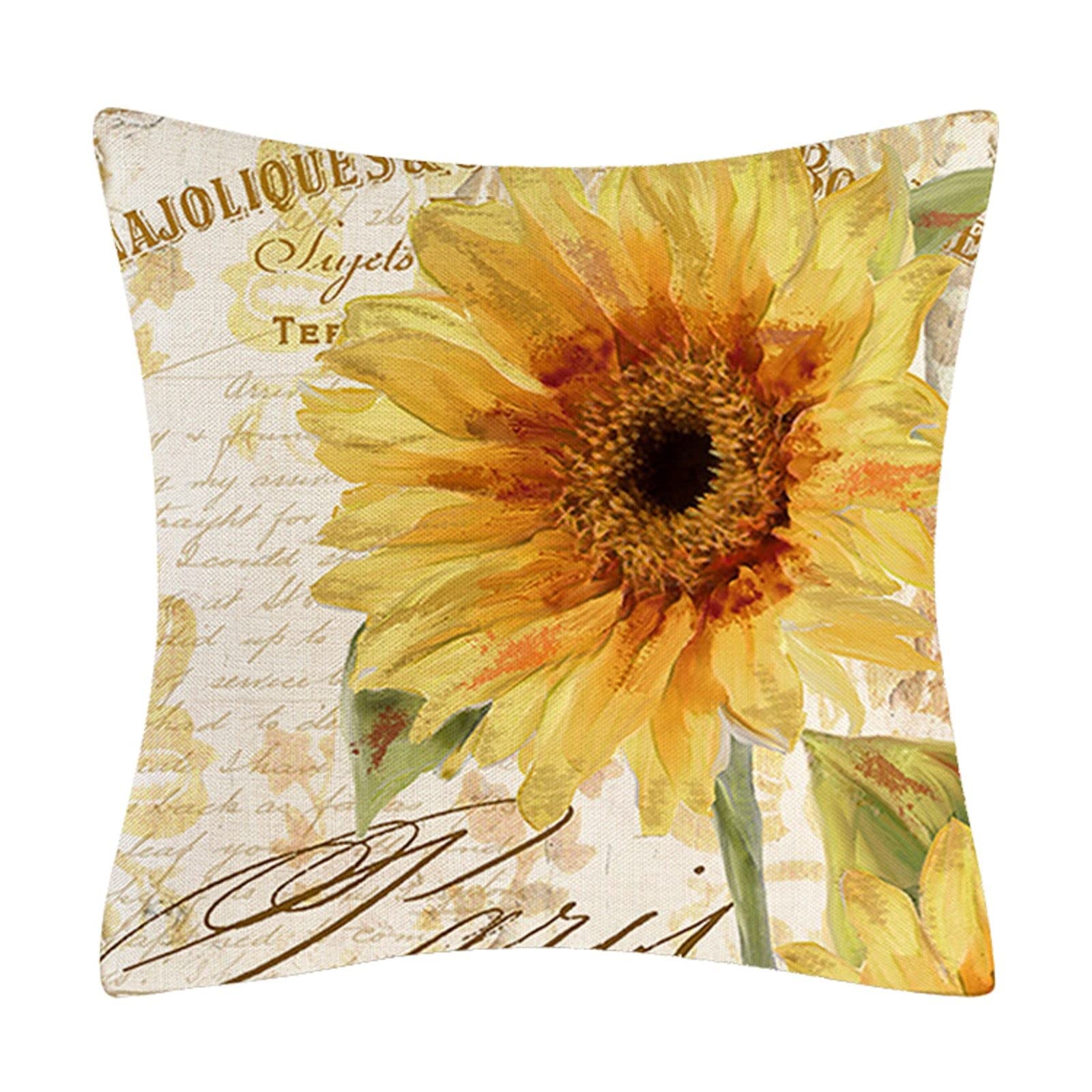 Sunflower Throw Pillow Covers 18x18 Inch - Black & Yellow Geometric Decorative Pillowcases with Hidden Zipper, Soft Polyester Square Cushion Covers for Sofa, Bedroom, Living Room Decor (White, One Size)