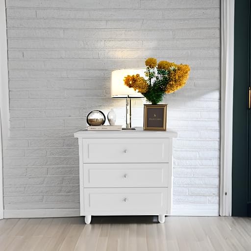 Modern White 3-Drawer Nightstand with Wood Legs - 15.75