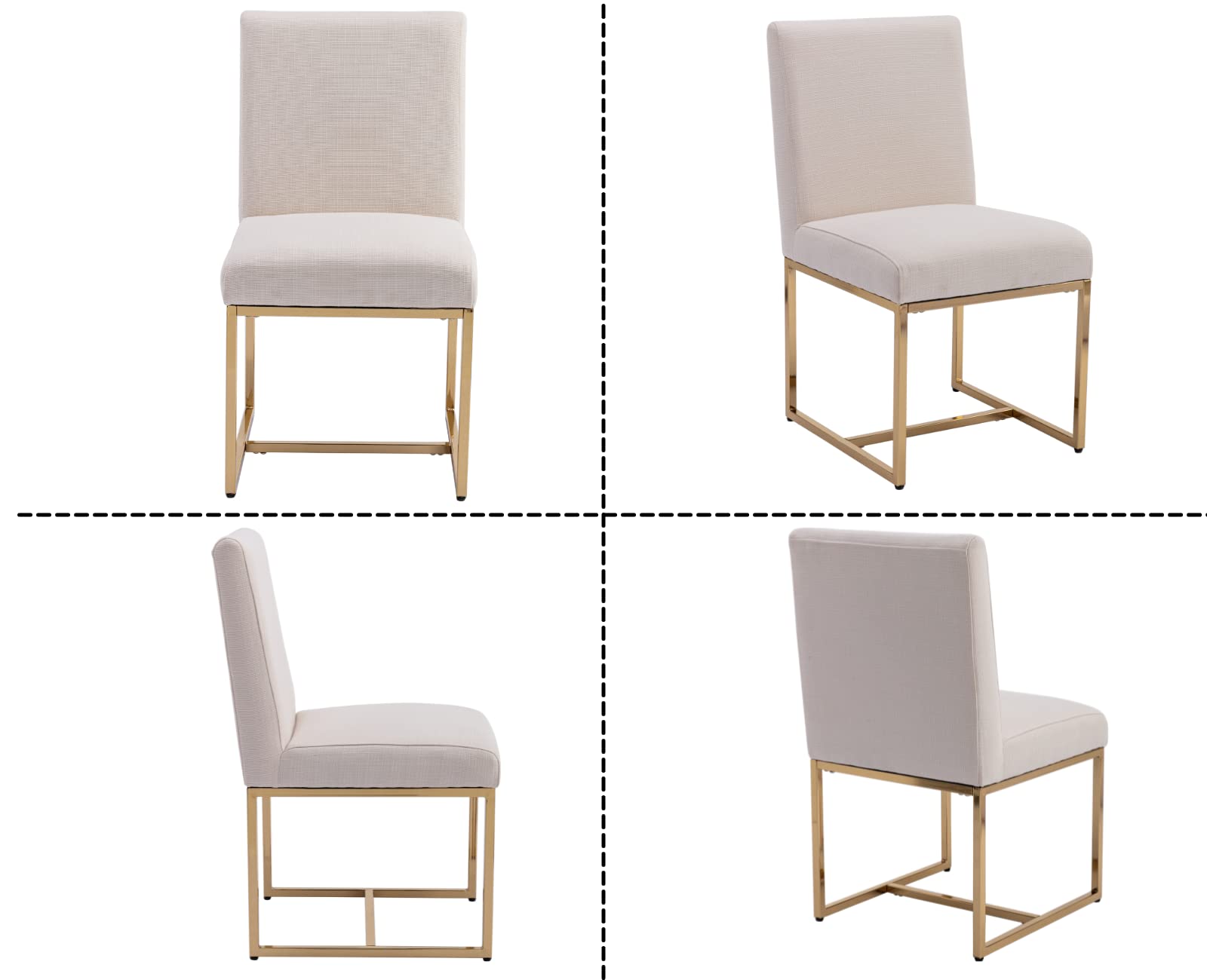Shunzhi Mid Century Modern Upholstered Dining Chairs Set of 2 - Gold Metal Legs, Linen Fabric Armless Side Chairs for Dining Room, Living Room & Bedroom - Cream Comfortable Seating for Home Decor