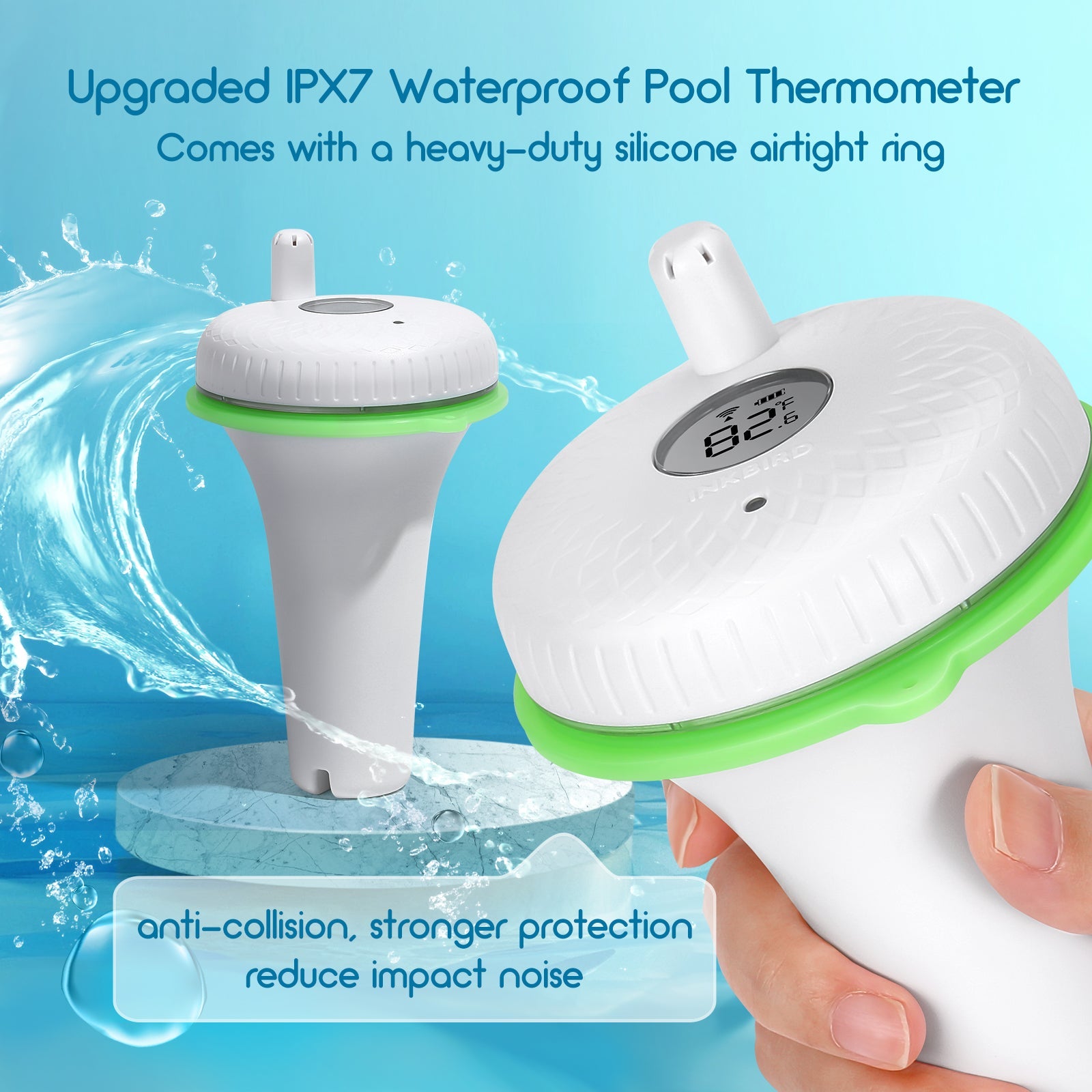 Wireless Pool Thermometer Set IBS P02R - Digital Floating Thermometer for Swimming Pools, Spas & Hot Tubs - Monitor Water Temperature Remotely for Perfect Swimming Comfort