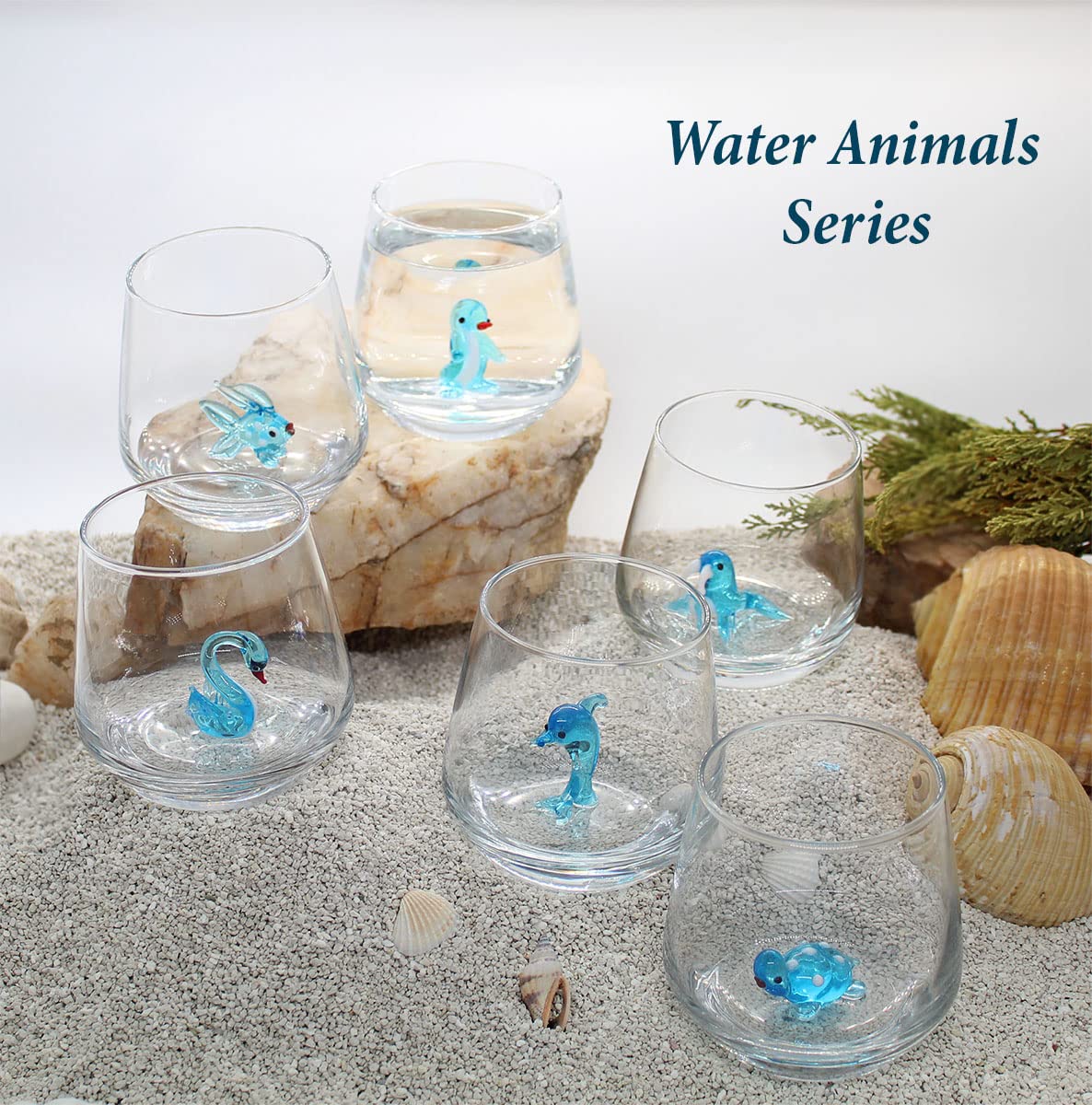 3D Drinking Glass Cup with Handmade Glass Animal Figurines Inside - Stemless Glass for Water, Wine, Milk & Beverages (12oz, Water Animals) - Perfect for Home Bar, Party Decor & Unique Gift Ideas