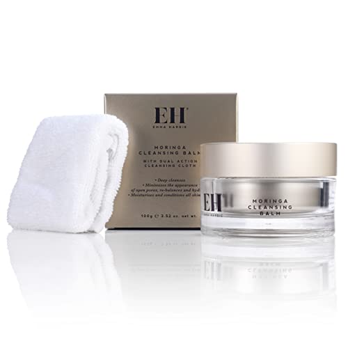 Emma Hardie Moringa Cleansing Balm - Vitamin E & Grapeseed Oil Makeup Remover with Microfiber Cloth | Gentle Facial Cleanser for Dry & Sensitive Skin | Perfect for Nighttime Skincare Routine & Travel Essentials
