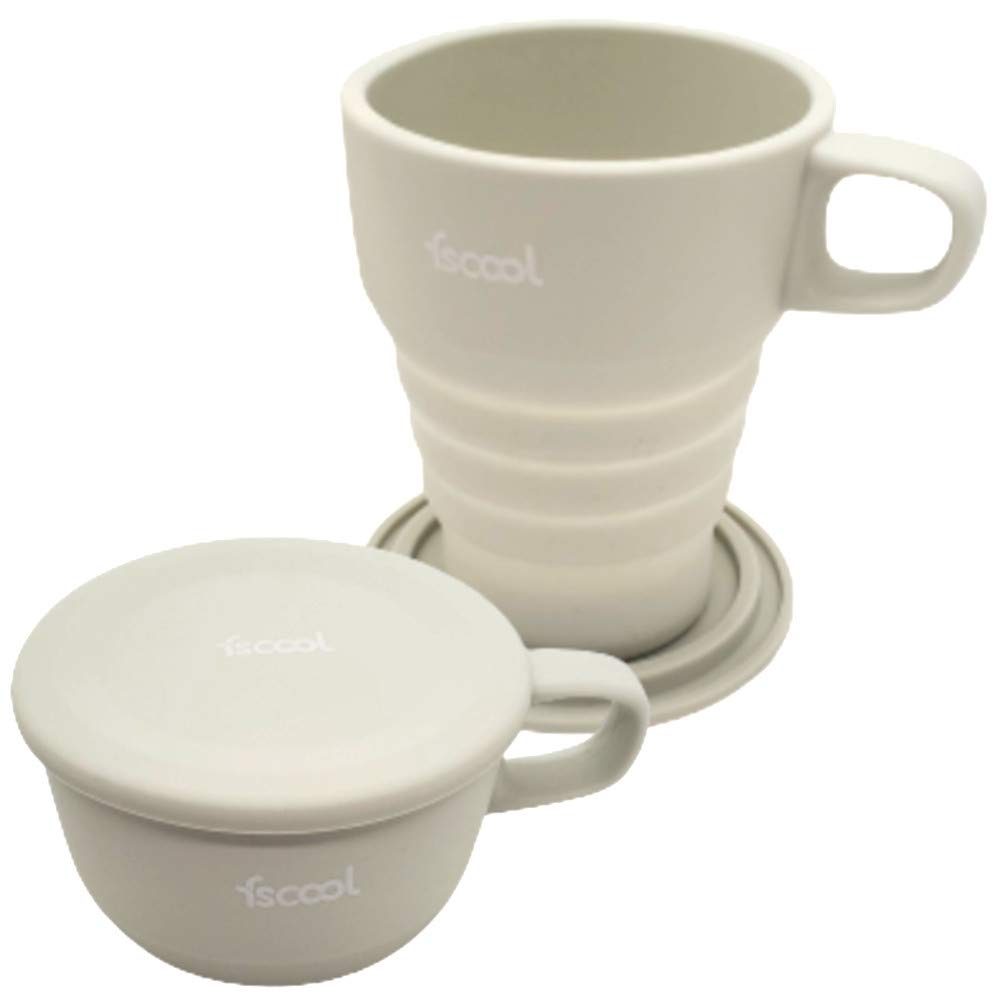Biosys Laboratories 10oz Silicone Collapsible Cup with Lid & Coaster - Unbreakable, Foldable, Portable Travel Mug for Coffee, Tea & Camping (Cream) | Lightweight Drinkware for Office, Hiking & Outdoor Adventures