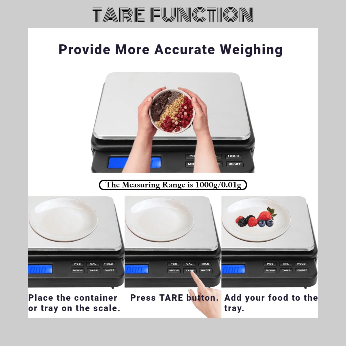 Precision Digital Kitchen Scale 1000g/0.01g - Mini Electronic Food Scale for Baking, Cooking, Jewelry & Lab Use - Compact Portable Weight Scale for Home, Office & Scientific Measurements (Black)
