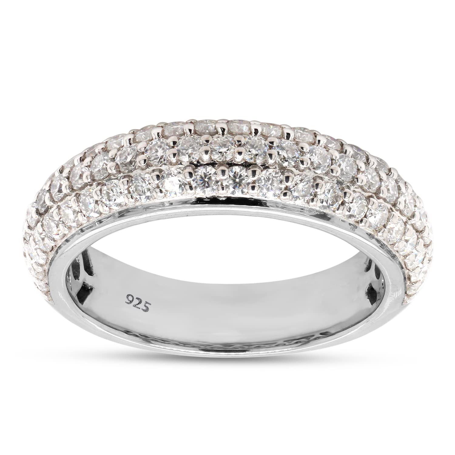 1.00 Carat Round Lab Created Moissanite & Lab Grown Diamond 3 Row Eternity Wedding Band Ring for Women - 14K Gold Over Sterling Silver (VS-SI Clarity) | Anniversary Gift, Engagement Ring, Bridal Jewelry