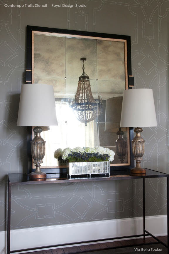 Contempo Trellis Wall Stencil - Reusable DIY Home Decor Painting Template for Walls, Furniture & Crafts | Perfect for Bedroom, Nursery, Living Room & Office Accent Walls
