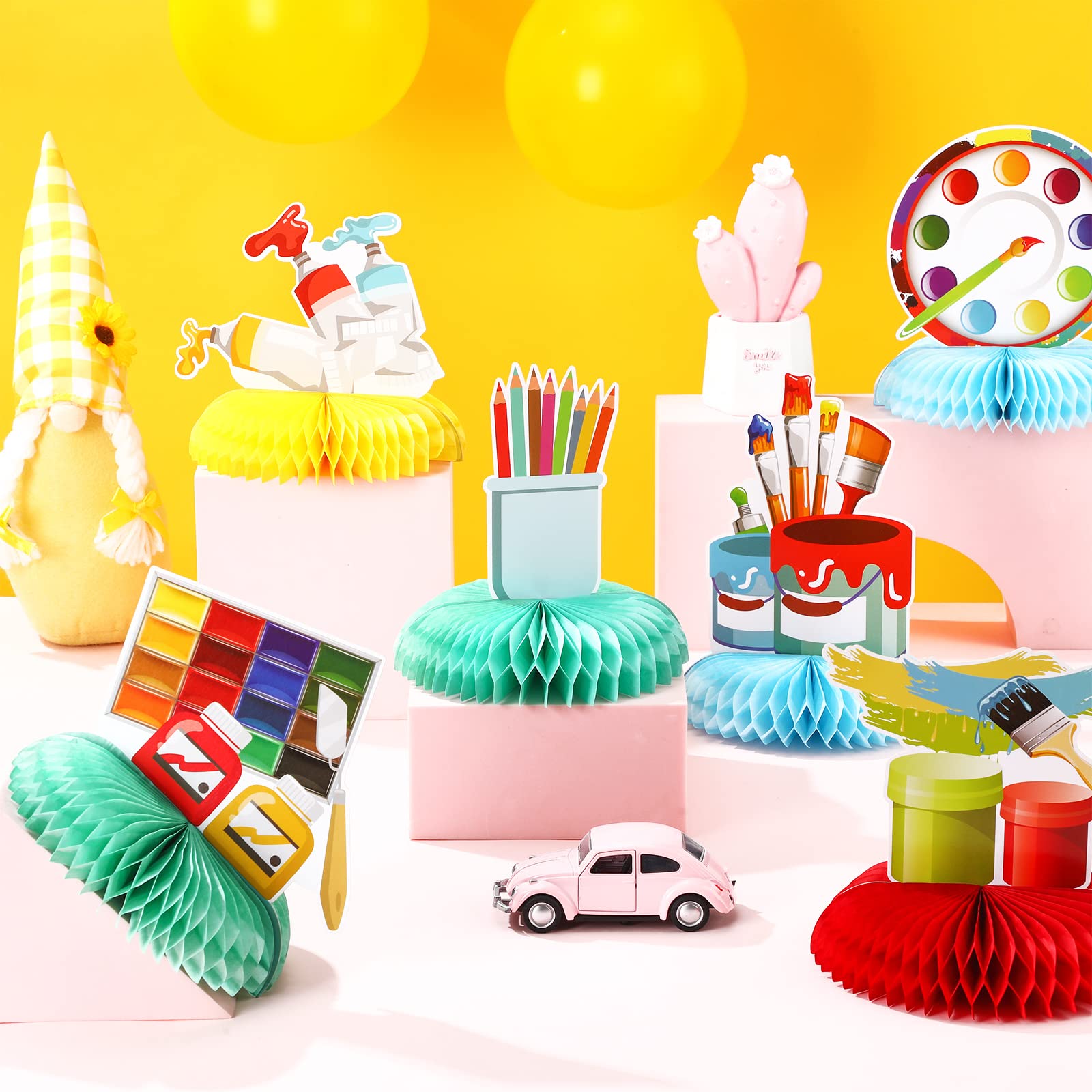 9-Piece Paint Party Decorations Set - Honeycomb Centerpieces & Photo Booth Props for Art Birthday, Sip and Paint Party Supplies (Perfect for DIY Art Parties, Baby Showers & Creative Events)