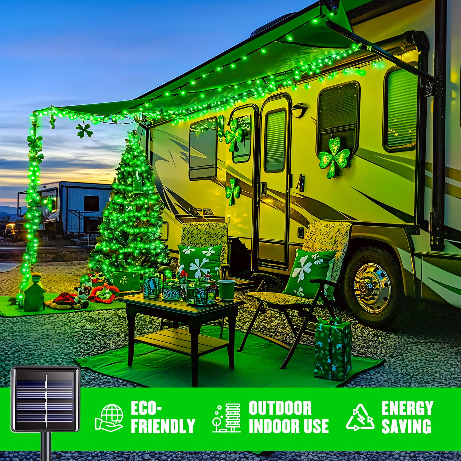 JMEXSUSS 100 LED Green Solar Lights for St. Patrick's Day Decorations - 2 Pack Waterproof Outdoor Garden Lights for Trees, Patio, Yard - Perfect for Holiday Parties, Irish-Themed Events & Nighttime Ambiance