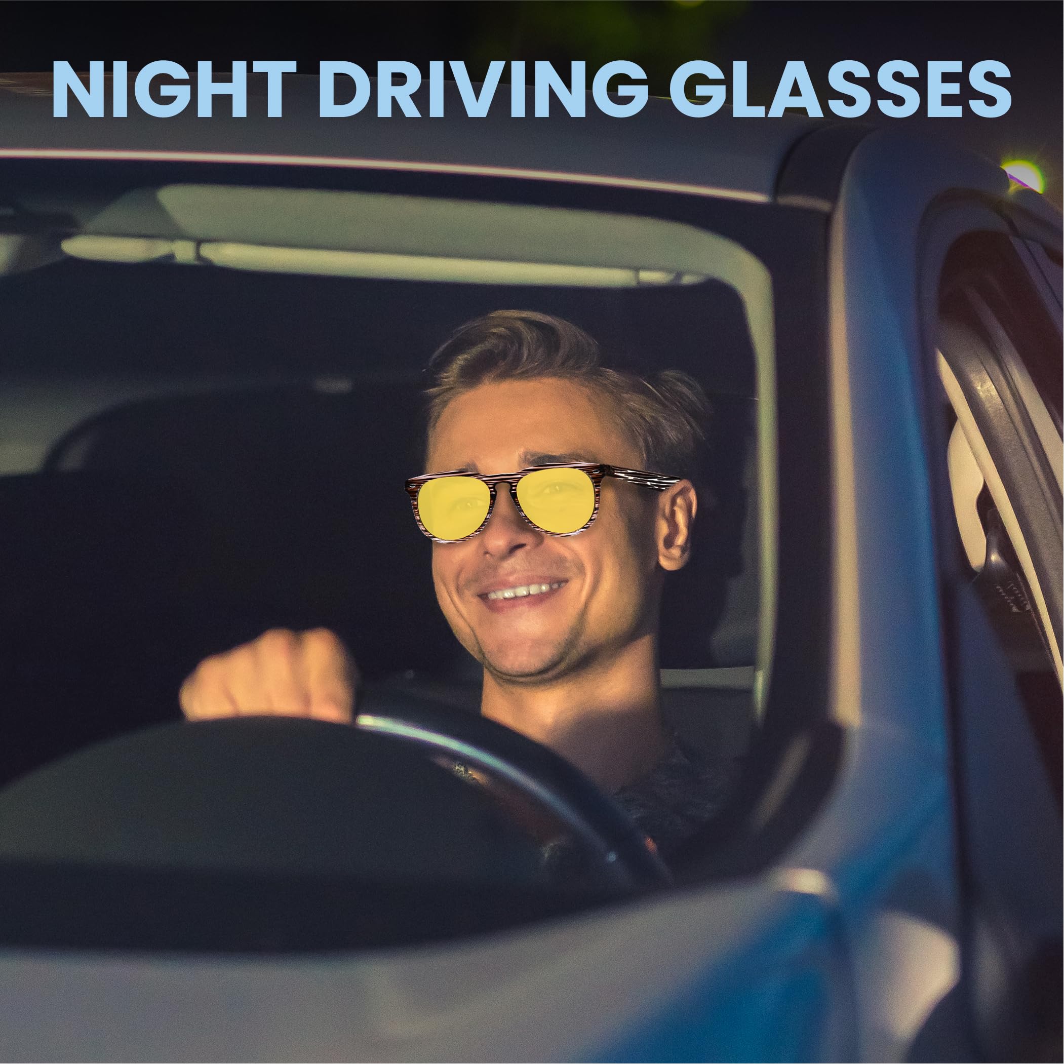 Night Vision Driving Glasses - Anti Glare Polarized Yellow Lens Sunglasses for Men & Women - Perfect for Night Driving, Cycling & Low Light Conditions