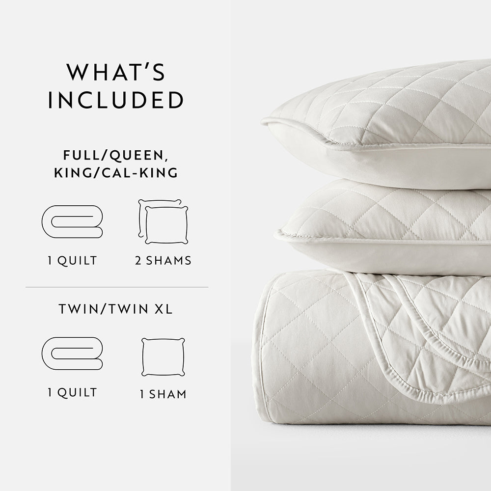 3 Piece Diamond Stitch Quilted Coverlet Set - Queen Size Bedspread with Matching Shams - Luxury Bedding for Master Bedroom & Guest Room Decor