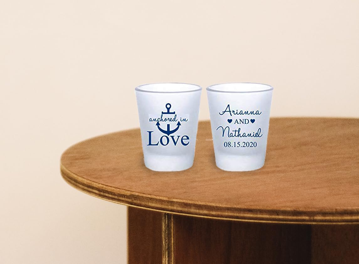 Personalized Anchor Wedding Shot Glasses - Frosted Nautical Wedding Favors for Guests in Bulk | Perfect for Beach Weddings, Nautical Themed Parties & Bridal Showers