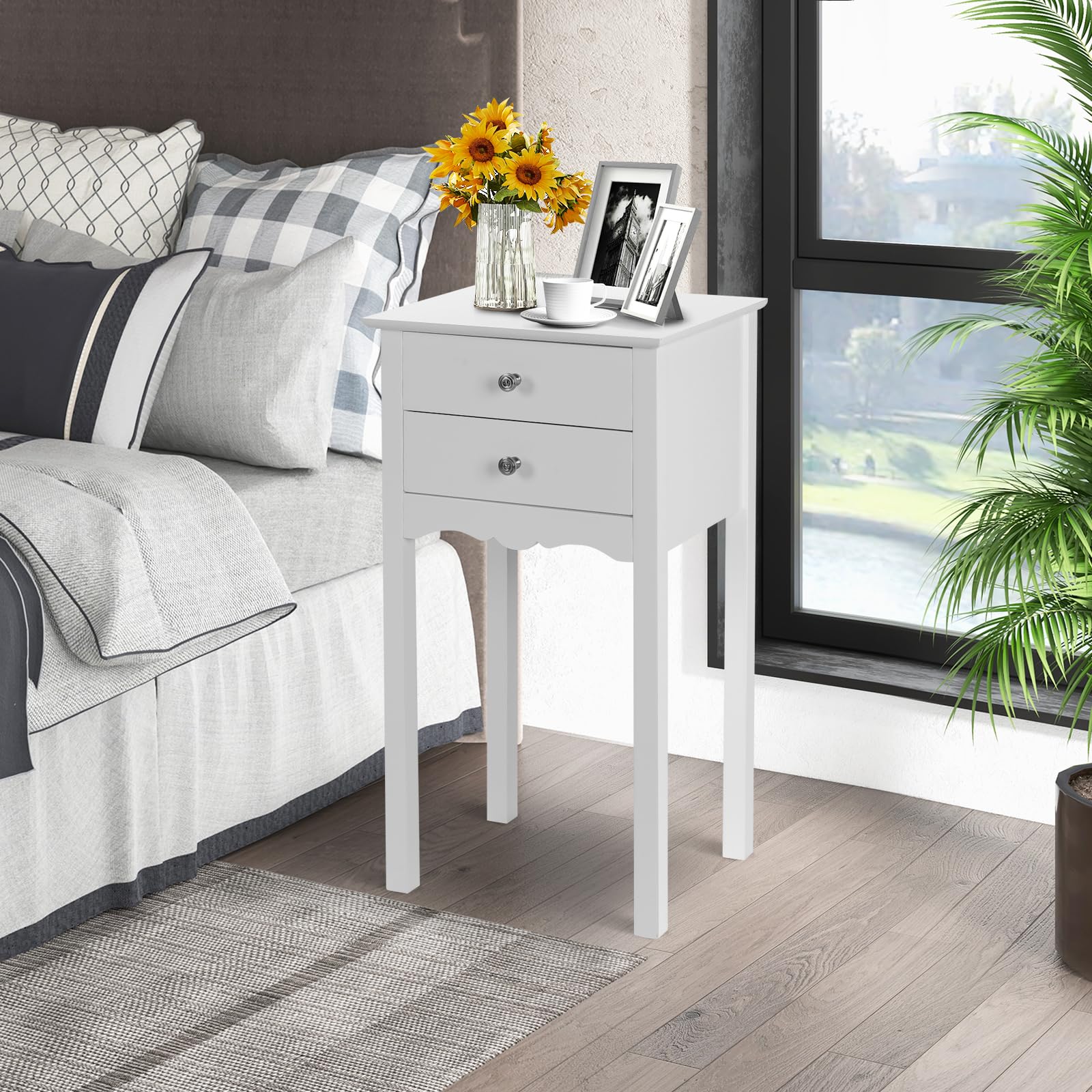 Giantex 2-Piece White End Table Set with 2 Drawers - Multi-Purpose Nightstand, Side Table for Living Room, Bedroom & Home Decor - Perfect for Small Spaces, Apartment Essentials & Accent Furniture