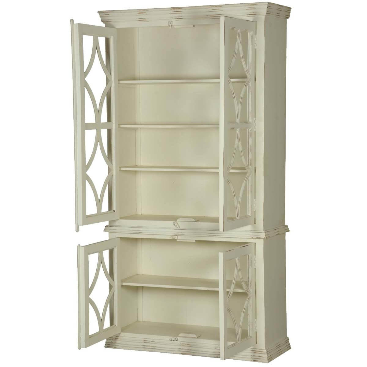 French Arched Diamonds Solid Mango Wood Display Cabinet Armoire With Shelves - Elegant Storage for Living Room, Dining Room & Bedroom Decor