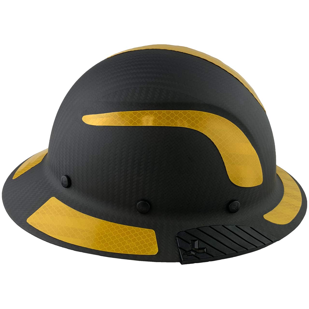 Premium Carbon Fiber Full Brim Safety Helmet - ANSI Certified Lift Hard Hat with Yellow Reflective Decals & Free Tote Bag - Matte Black Construction Helmet for Work, Roofing, and Industrial Safety