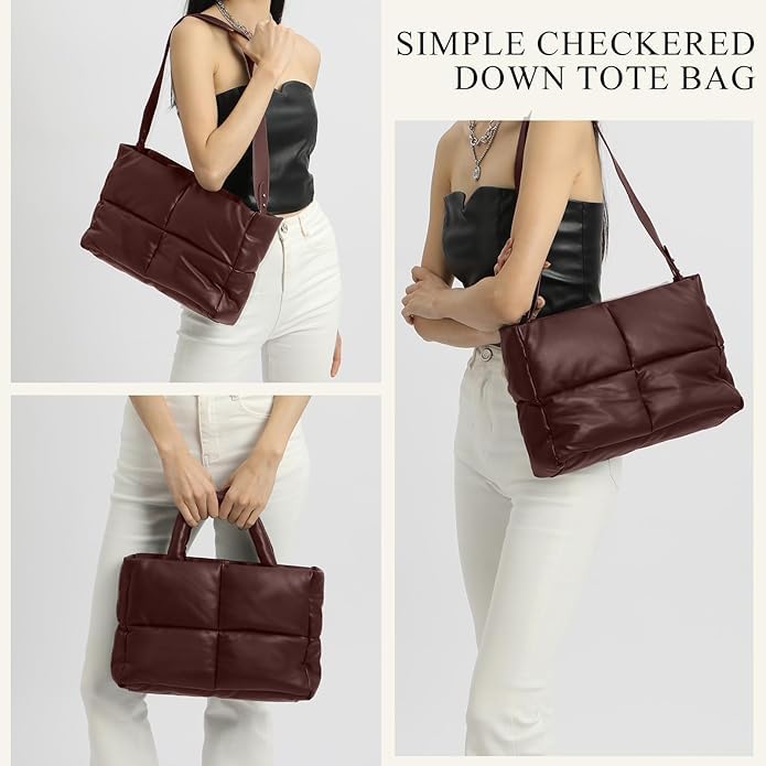 Women's Lightweight Winter Puffer Tote Bag - Quilted Down Cotton Padded Shoulder Handbag Purse | Perfect for Work, Travel & Shopping