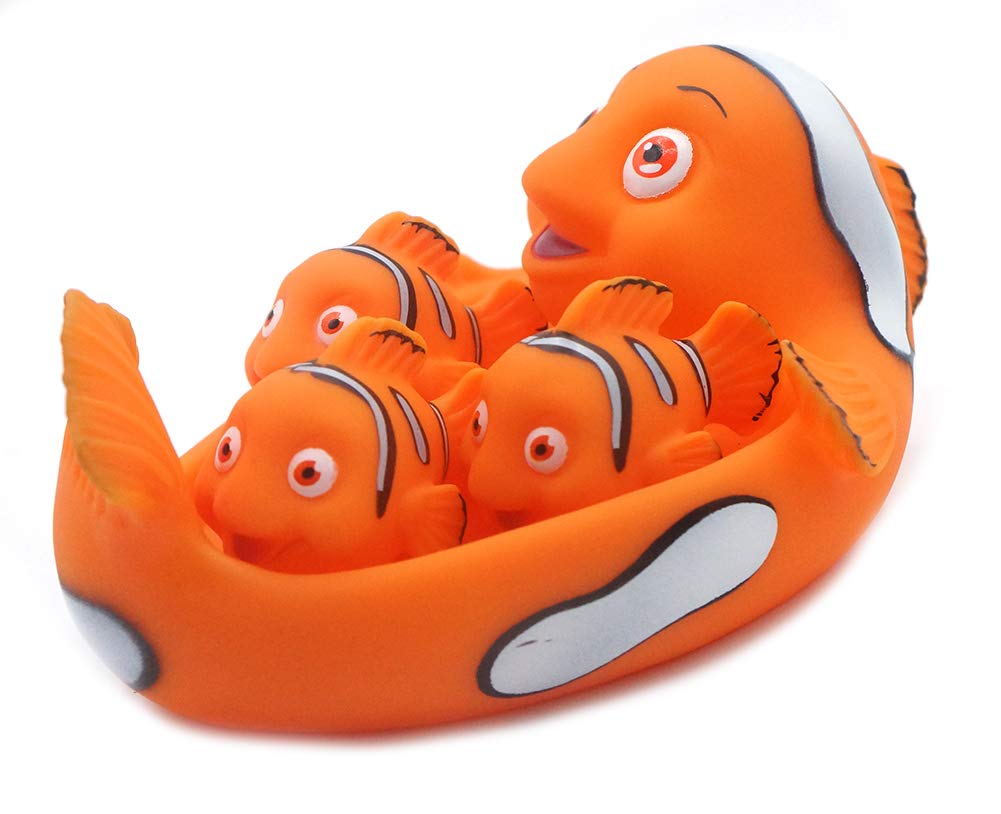Playmaker Toys Rubber Clownfish Family Set of 4 - Non-Toxic Baby Bath Toys for Toddlers & Kids - Fun Bathtime, Pool & Sensory Play Aquatic Animals