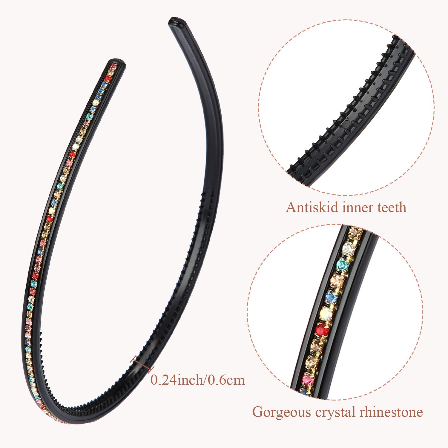 WILLBOND 9 Pack Rhinestone Crystal Headbands for Women - Skinny Plastic Hair Bands with Teeth, Thin Bling Hair Hoops (9 Colors) - Perfect for Weddings, Parties, and Everyday Fashion Accessories