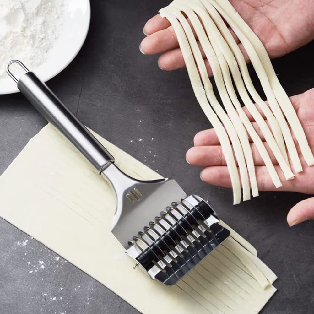 Stainless Steel Noodle Cutter Roller - Pasta Dough Press & Spaghetti Maker | Handheld Kitchen Tool for Fresh Homemade Noodles | Perfect for Italian Cooking, Asian Cuisine & Baking