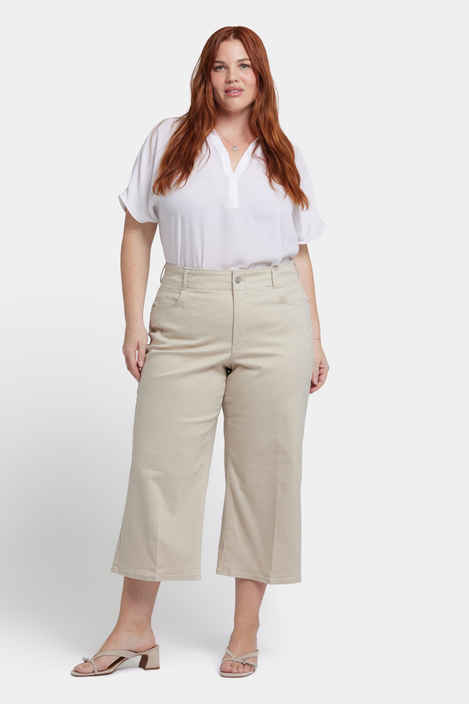 Brigitte Wide Leg Capri Jeans for Women - Plus Size Stretch Denim Pants with Feather Design | Casual & Comfortable Summer Outfit