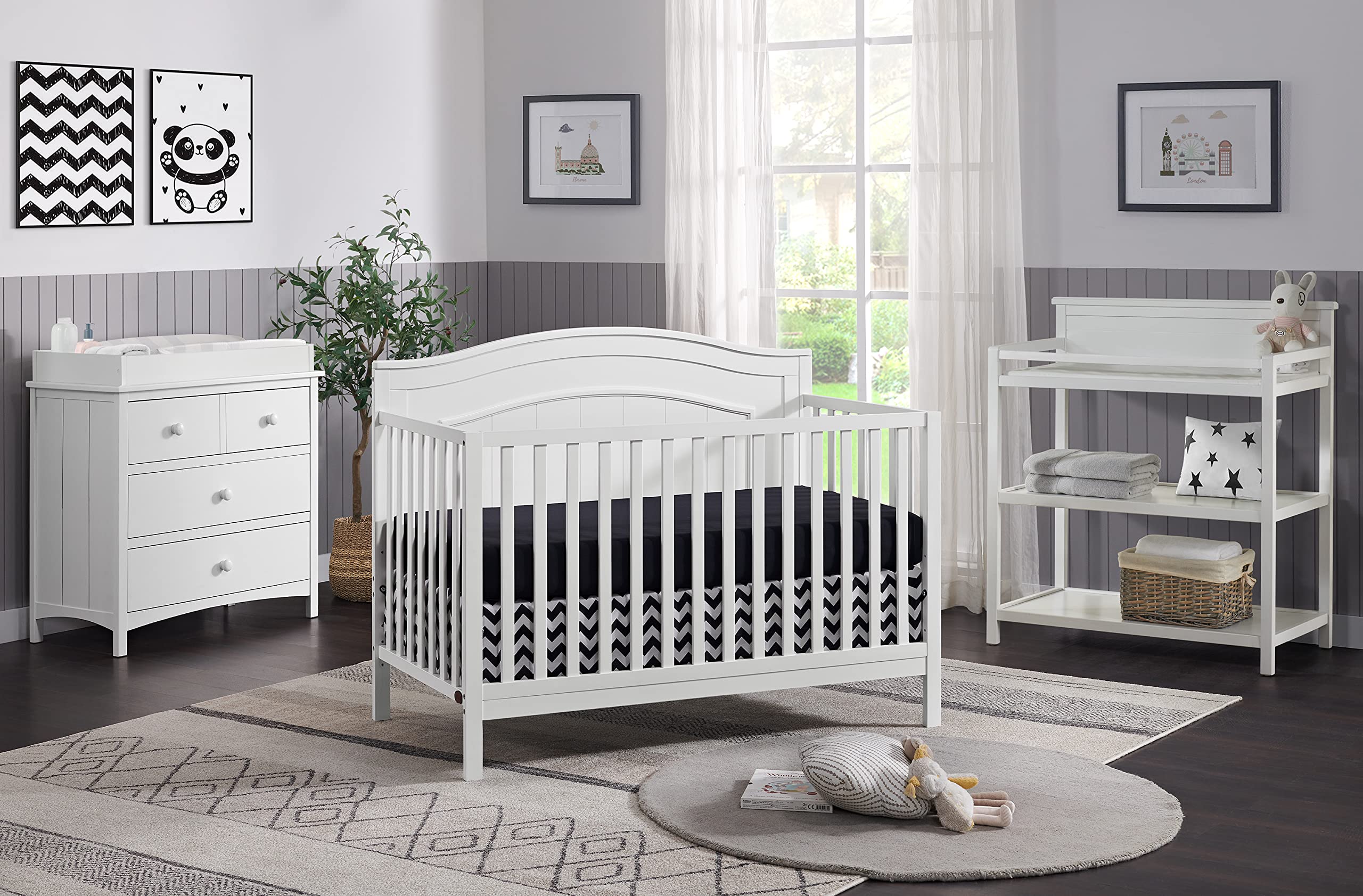 Oxford Baby Nolan 4-in-1 Convertible Crib - Snow White | Greenguard Gold Certified | Safe Nursery Bed for Newborns, Toddlers & Kids | Perfect for Nursery, Daycare & Guest Rooms