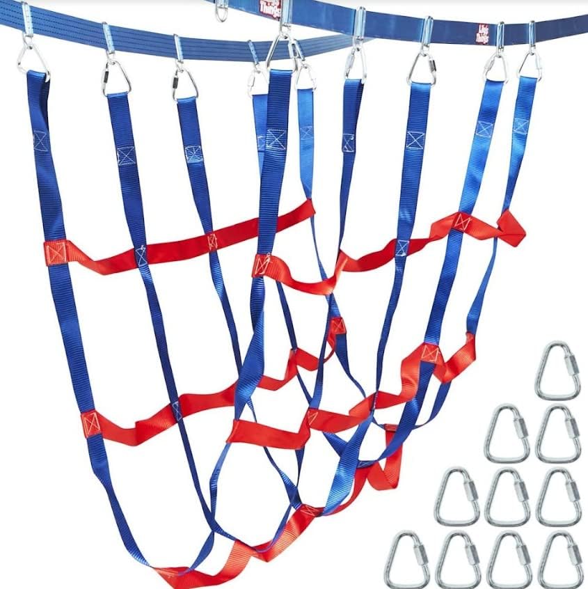 Lily's Things Double Slackline Accessories Kit - Cargo Net Attachment, Ninja Slackline & Climbing Wall Equipment for Outdoor Playgrounds and Adventure Courses | Perfect for Backyard Fun, Park Installations, and Ninja Warrior Training