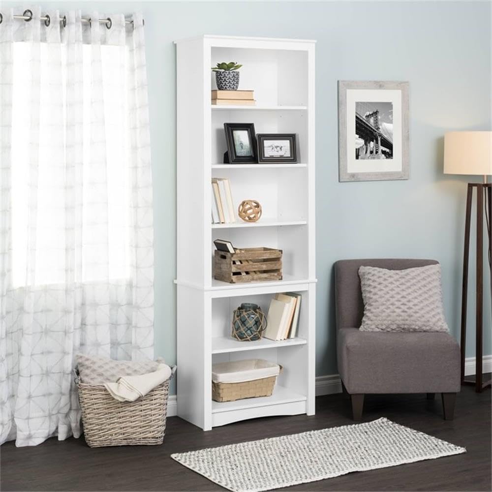 Pemberly Row Tall Contemporary 6 Shelf Bookcase in White - Modern Bookshelf for Living Room, Office & Study - Perfect for Home Decor & Book Storage
