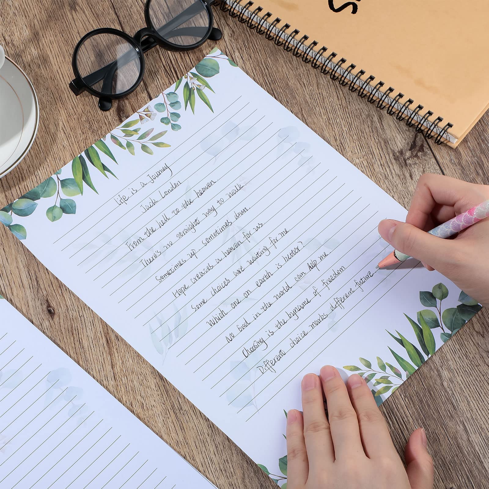 72 Pcs Leaf Theme Stationery Set - 36 Greenery Letterhead Papers & 36 Matching Envelopes - Elegant Lined Writing Paper for Letters, Journals, Thank You Notes - 8.5