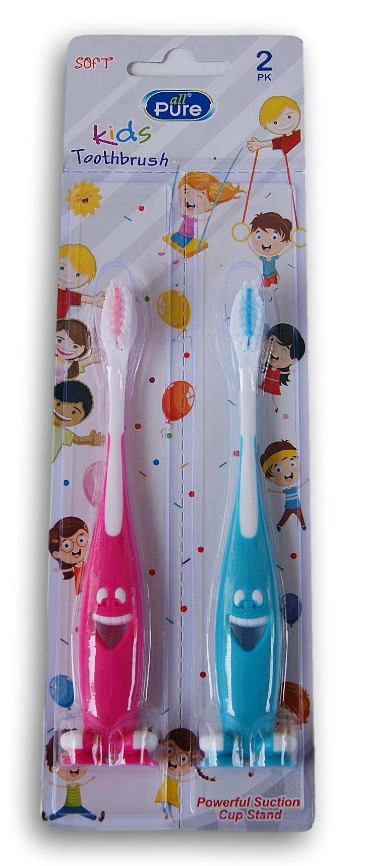 Kids' Soft Bristle Toothbrush 2-Pack with Suction Base - Gentle Care for Toddlers' Teeth