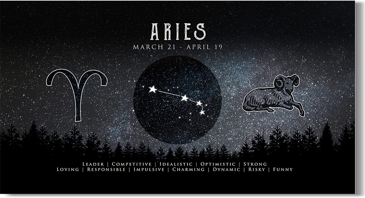 Aries Zodiac Sign Wall Art - Astrology Gifts for Women & Men - Boho Home Decor - 24x12 Inch Ready to Hang Canvas - Perfect for Bedroom, Living Room & Office Decor