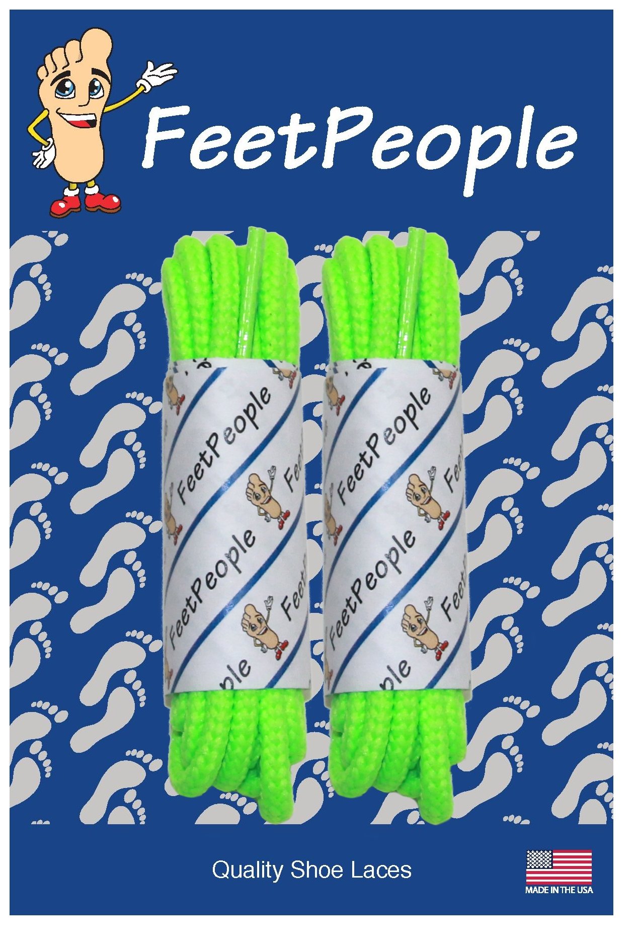 FeetPeople Round Boot & Shoe Laces - 72 Inch Neon Green (2 Pairs) | Durable & Stylish for Hiking Boots, Work Shoes & Casual Sneakers