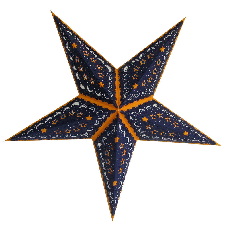 24 Pack Blue and Orange Star Moon Paper Lanterns for Hanging - Perfect for Party Decor, Wedding, Baby Shower, and Outdoor Lighting