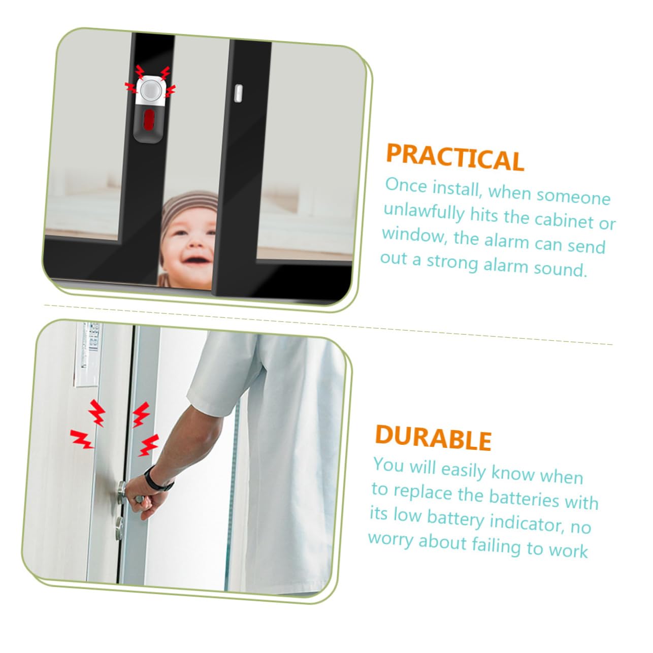 Home Security Window Alarm - Wireless Door & Window Sensor with Loud Alarm, Grey | Easy DIY Installation for Apartment, House & Office Safety