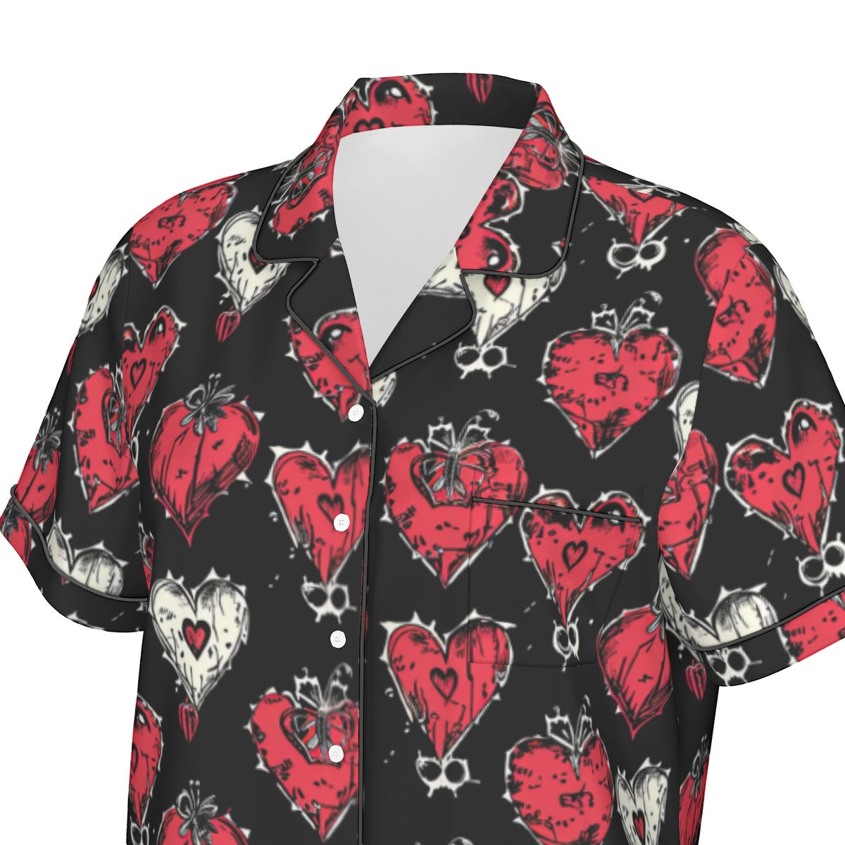 Gothic Hearts Women's Silk-Like Pajama Set - Short Sleeve Sleepwear for Lounge & Nightwear | Soft & Comfortable Sleepwear for Women | Perfect for Home Relaxation, Sleepovers & Vacation
