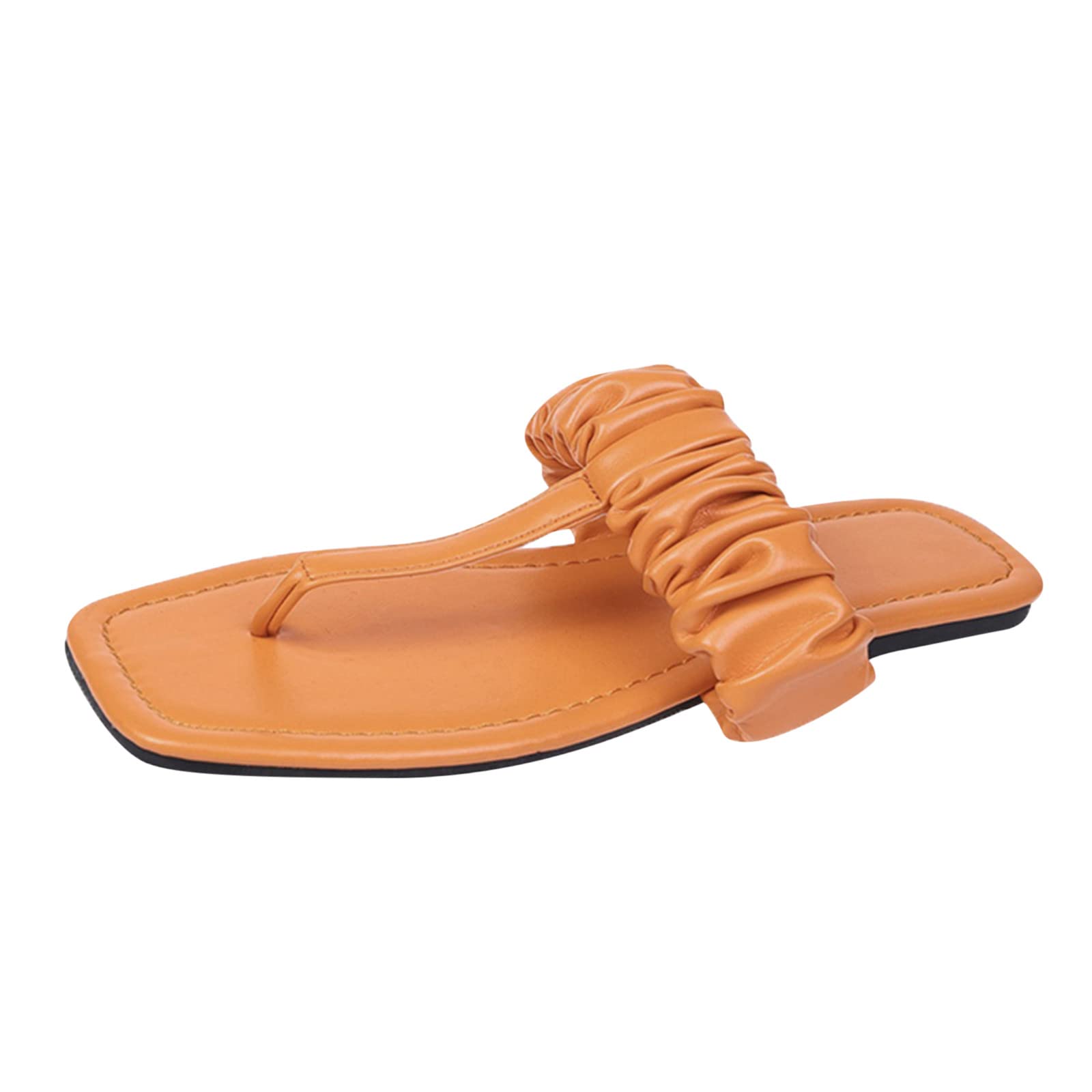 Women's Size 9 Thong Sandals - Solid Color Wrinkle-Toe Flat Leather Sandals for Women | Comfortable Summer Beach Shoes for Casual Wear & Outdoor Activities