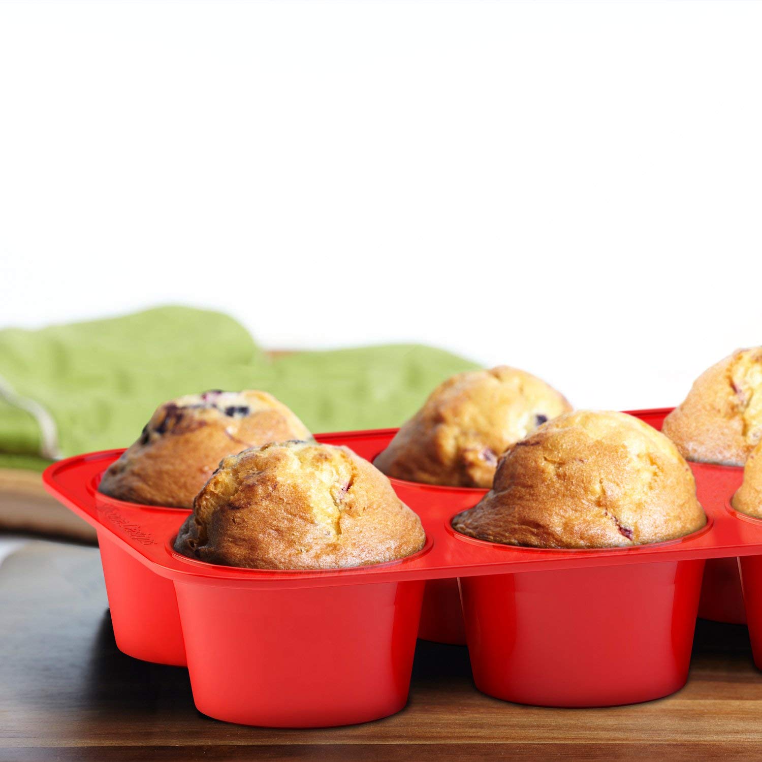 Premium Silicone Texas Muffin Pans & Cupcake Makers - 6-Cup Non-Stick Baking Set of 3 (Red) - Perfect for Baking Jumbo Muffins, Cupcakes, and Desserts at Home or Parties