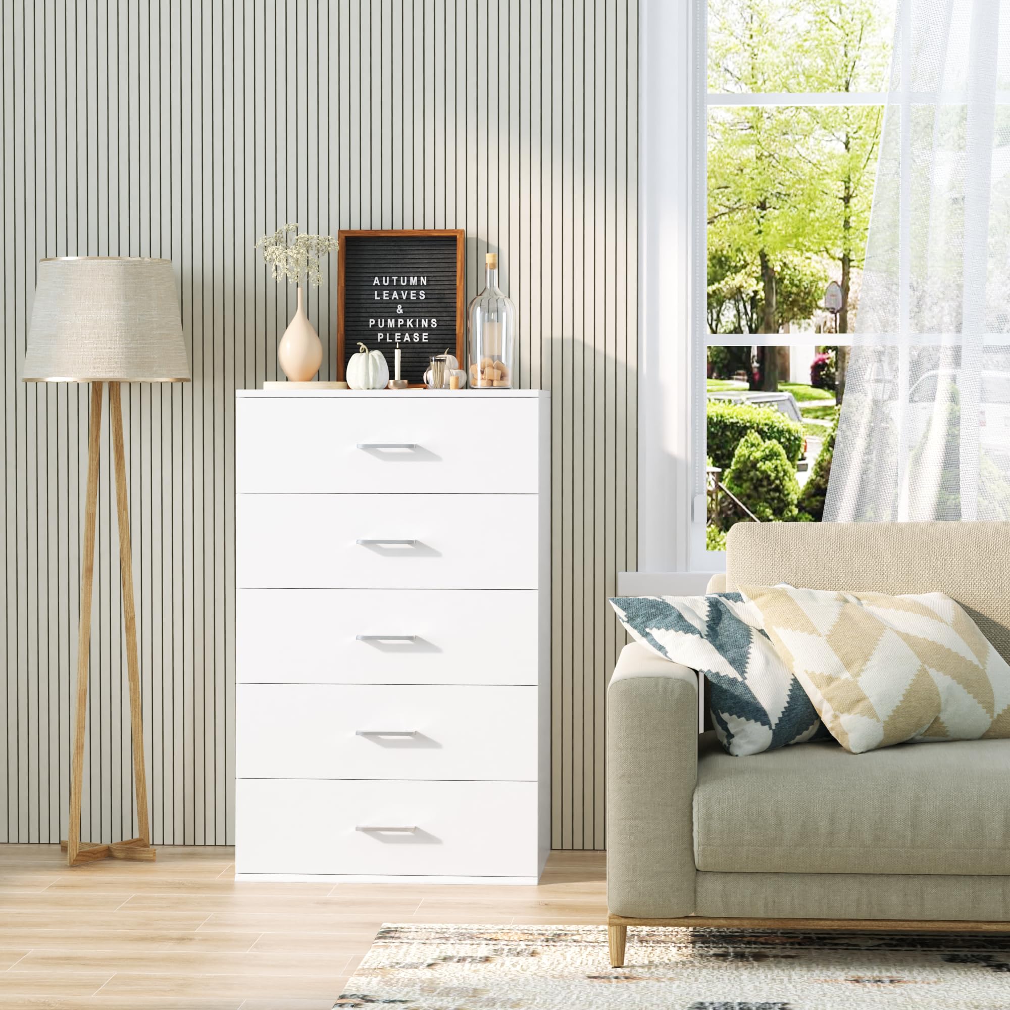TTVIEW White Dresser with Metal Handles - 5-Drawer Tall Chest of Drawers for Bedroom, Living Room, Entryway & Kitchen Storage | Modern Furniture for Home Organization & Decor