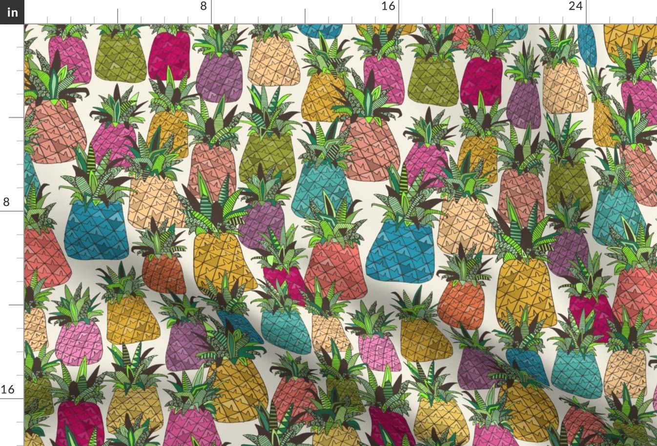West Coast Pineapples Tropical Fruit Illustration Jewel Printed Minky Fabric Fat Quarter - Soft Plush Fabric for Sewing Baby Blankets, Quilt Backing & DIY Plush Toys - Perfect for Nursery Decor, Craft Projects & Home Accessories