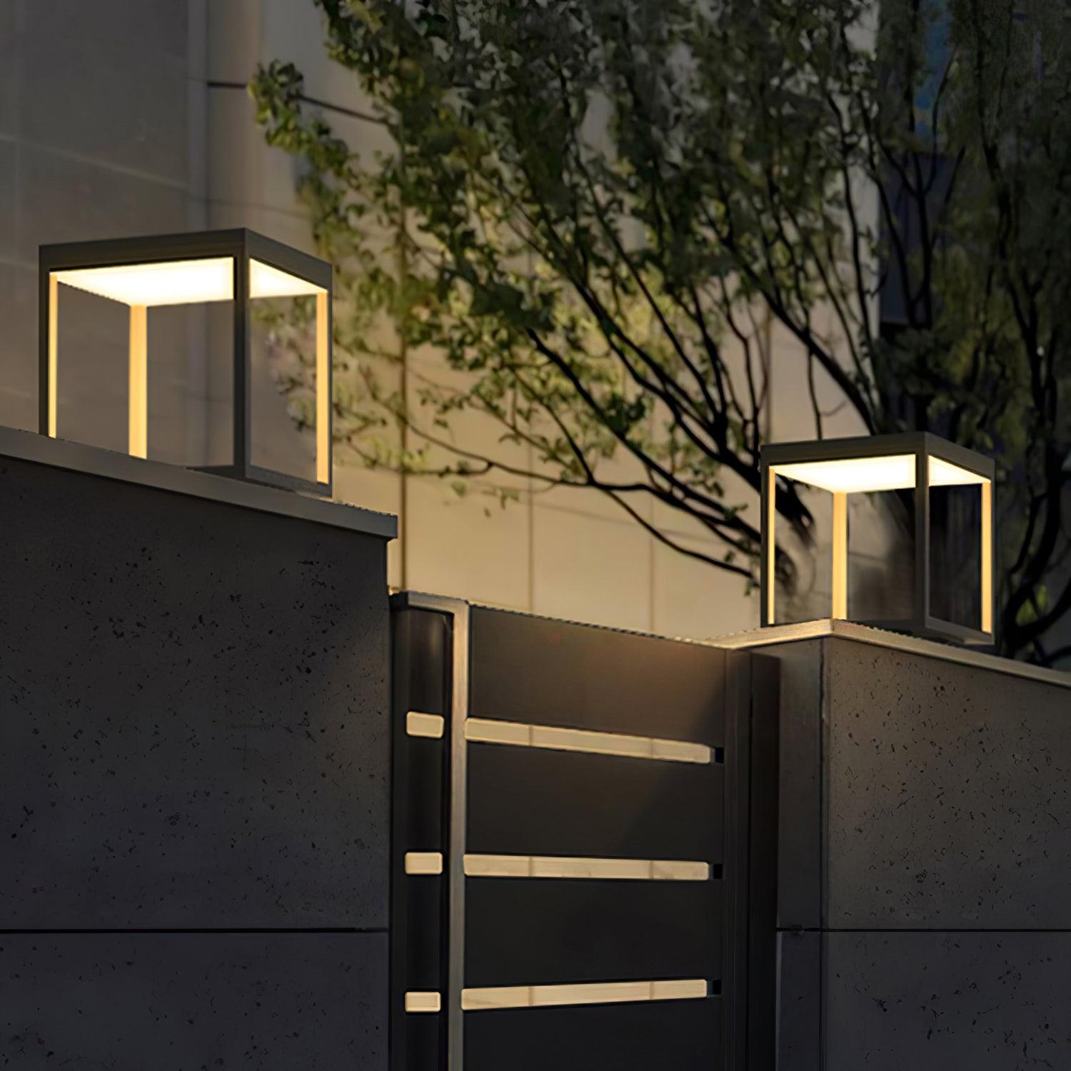 Square Frame Post Outdoor Light - Modern Black Metal LED Landscape Lighting for Driveway, Garden, Pathway - Weatherproof & Energy Efficient
