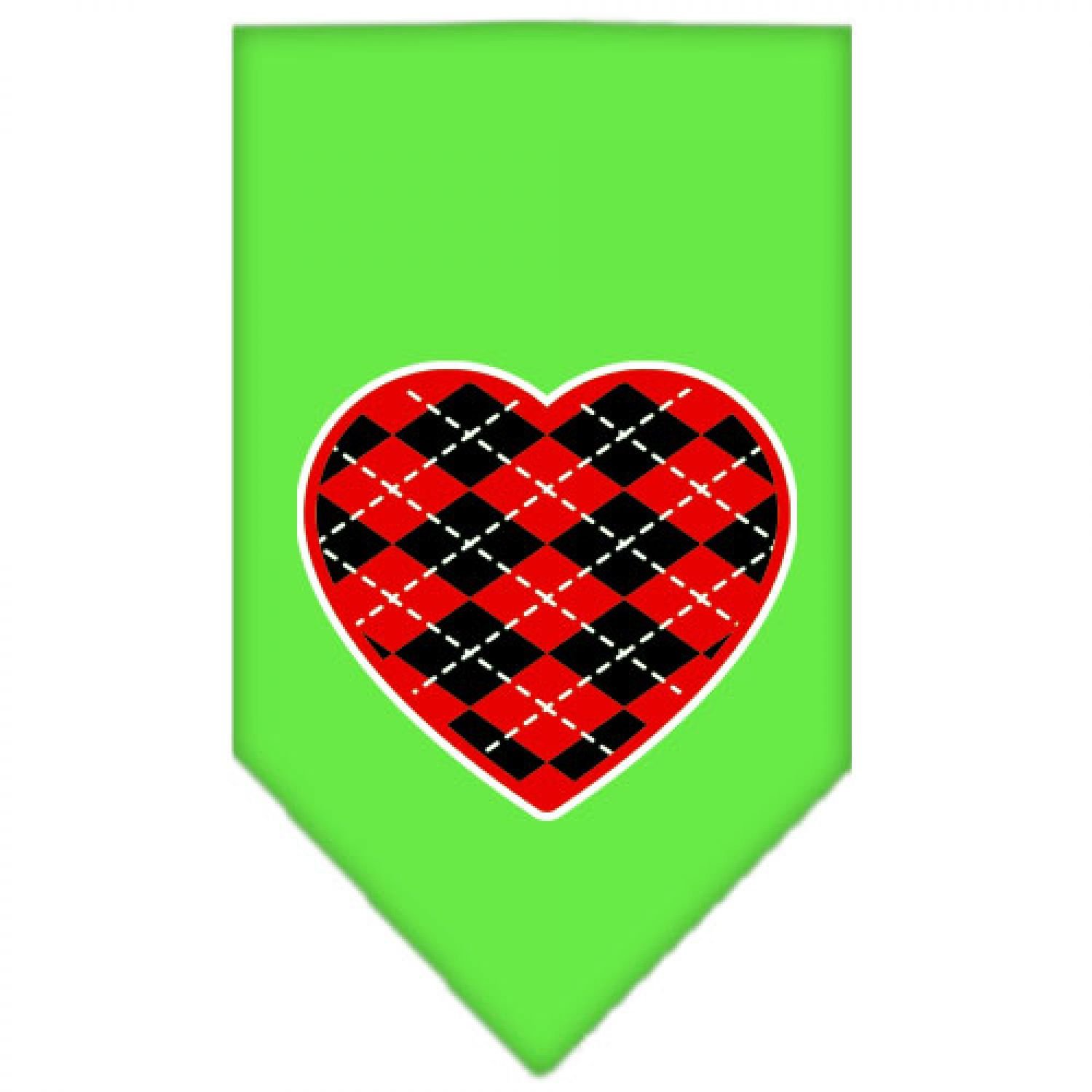 Red Argyle Heart Dog Bandana - Lime Green Large Screen Printed Pet Bandana for Dogs - Perfect for Holidays, Parties & Outdoor Adventures