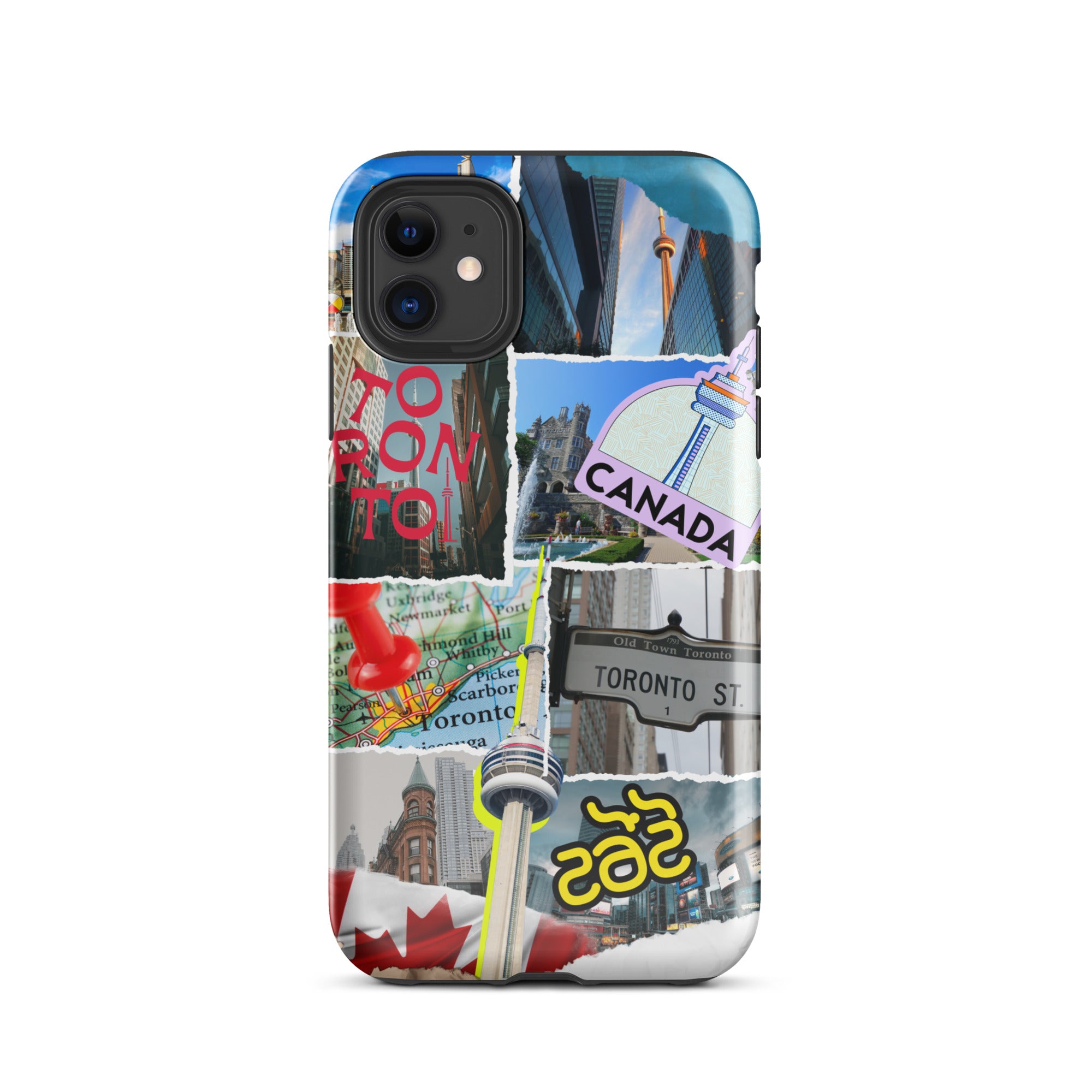 Premium Toronto Skyline Collage iPhone Case - Durable Protective Cover for iPhone 12/13/14/15 Pro Max - Perfect Gift for Travel Lovers & Cityscape Enthusiasts (Use at Home, Office or While Traveling)