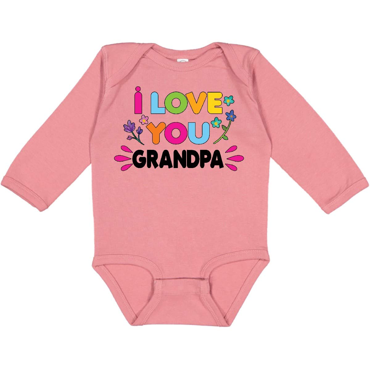 I Love You Grandpa with Flowers Baby Long Sleeve Bodysuit - Soft Cotton Creeper for Newborns & Infants - Perfect for Family Photos, Grandparents Day & Special Occasions