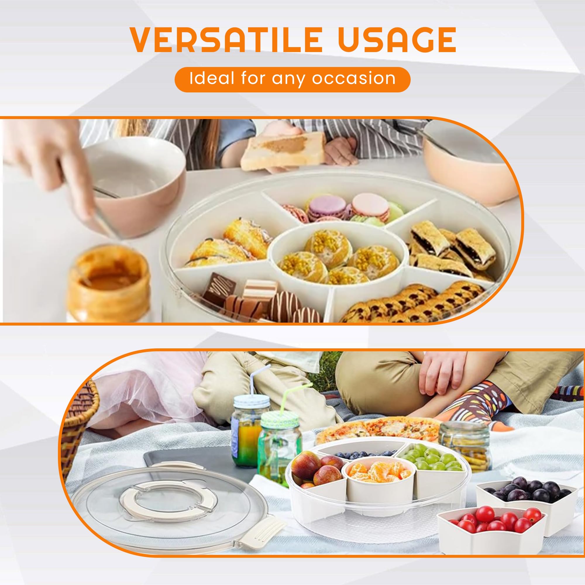 Rotating Snack Box Container - Large Divided Serving Tray with Lid for Kids | Mess-Free Snack Spinner Organizer | Veggie & Fruit Storage Tray for Fridge | Perfect for Parties, School Lunches & Healthy Snacking at Home