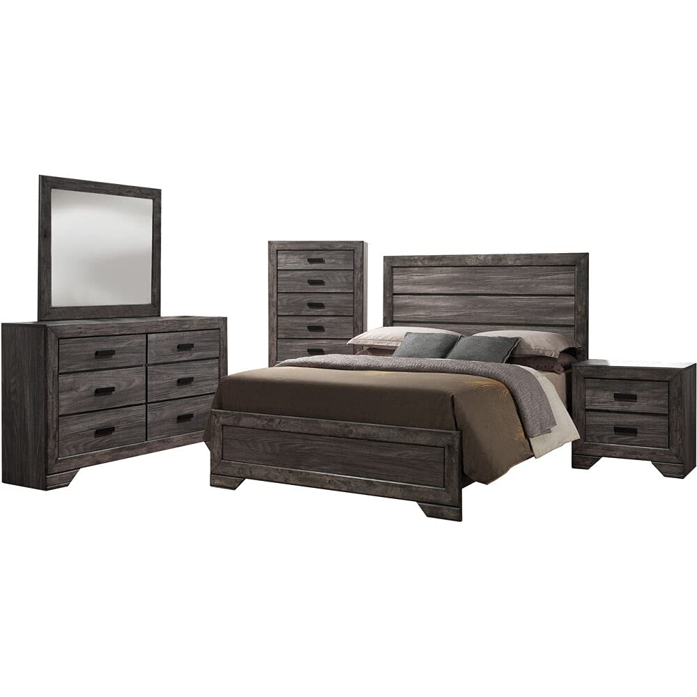 Hanover Bramble Hill 5-Piece Weathered Gray Bedroom Furniture Set with King-Size Bed Frame - HBR016A5K1-WG - Modern Farmhouse Bedroom Decor for Master Bedroom or Guest Room