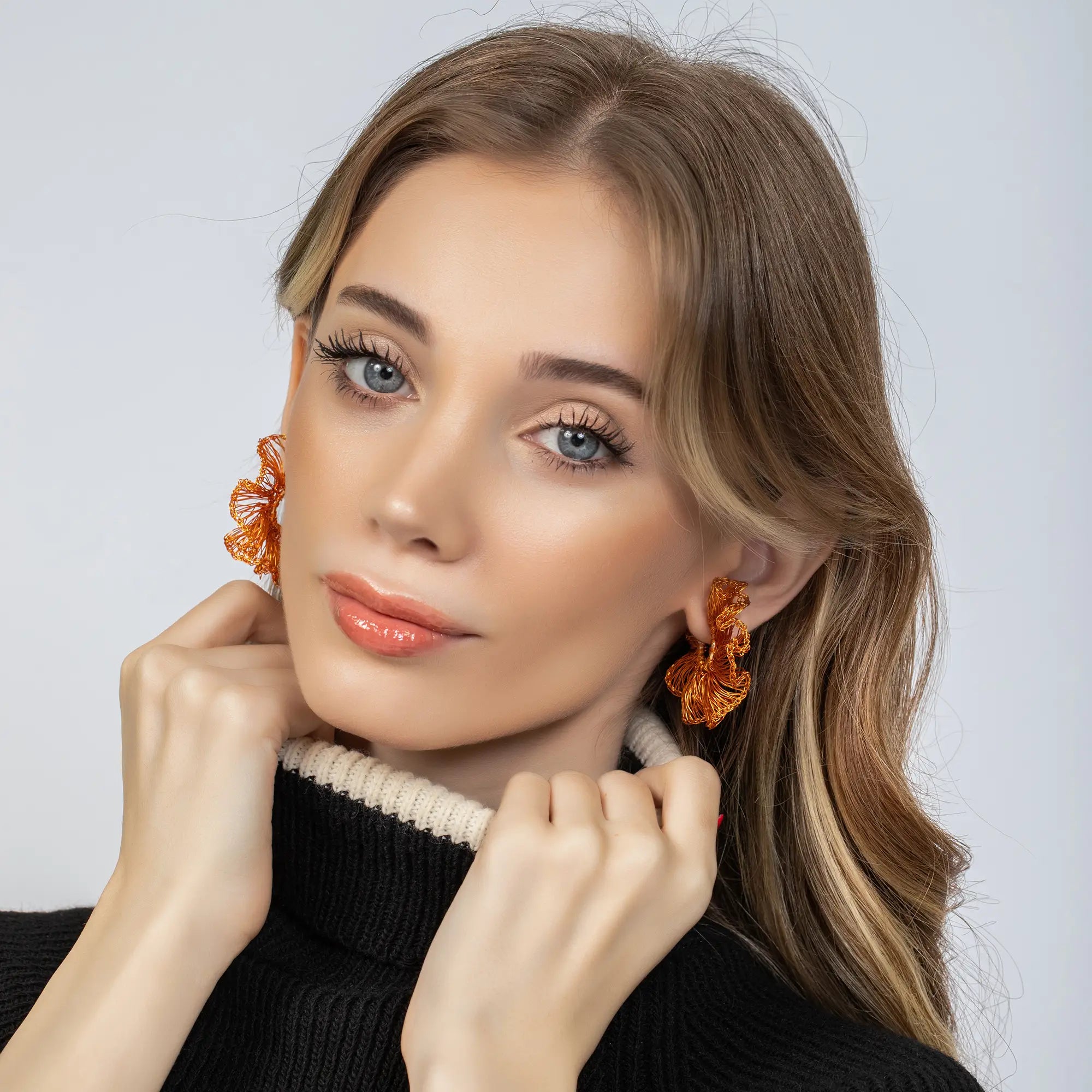 Rose Gold Curved Crochet Earrings for Women - Boho Chic Handmade Jewelry for Parties, Weddings & Everyday Wear