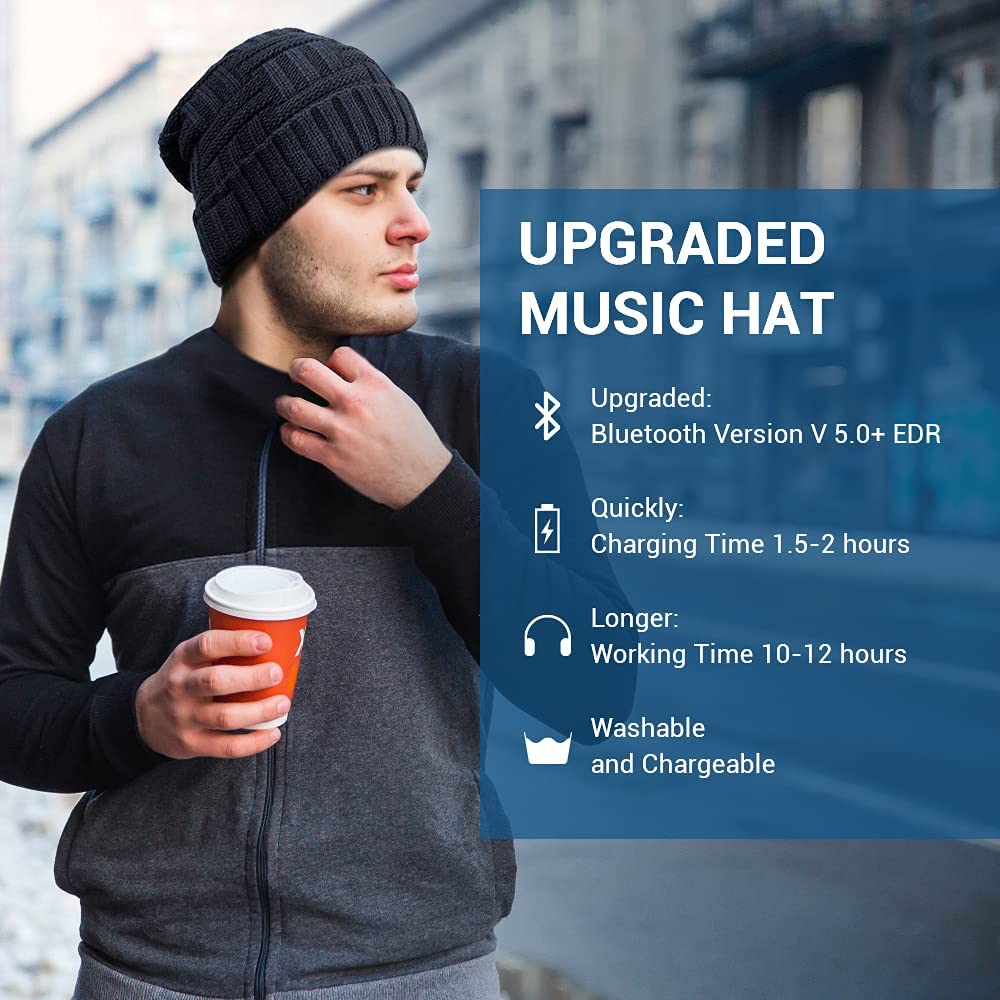 EverPlus Bluetooth Beanie Hat for Men & Women - Wireless Headphone Winter Knit Cap with Built-in Speakers - Perfect Gift for Adults, Stocking Stuffers (Ideal for Skiing, Running, Commuting & Outdoor Activities)