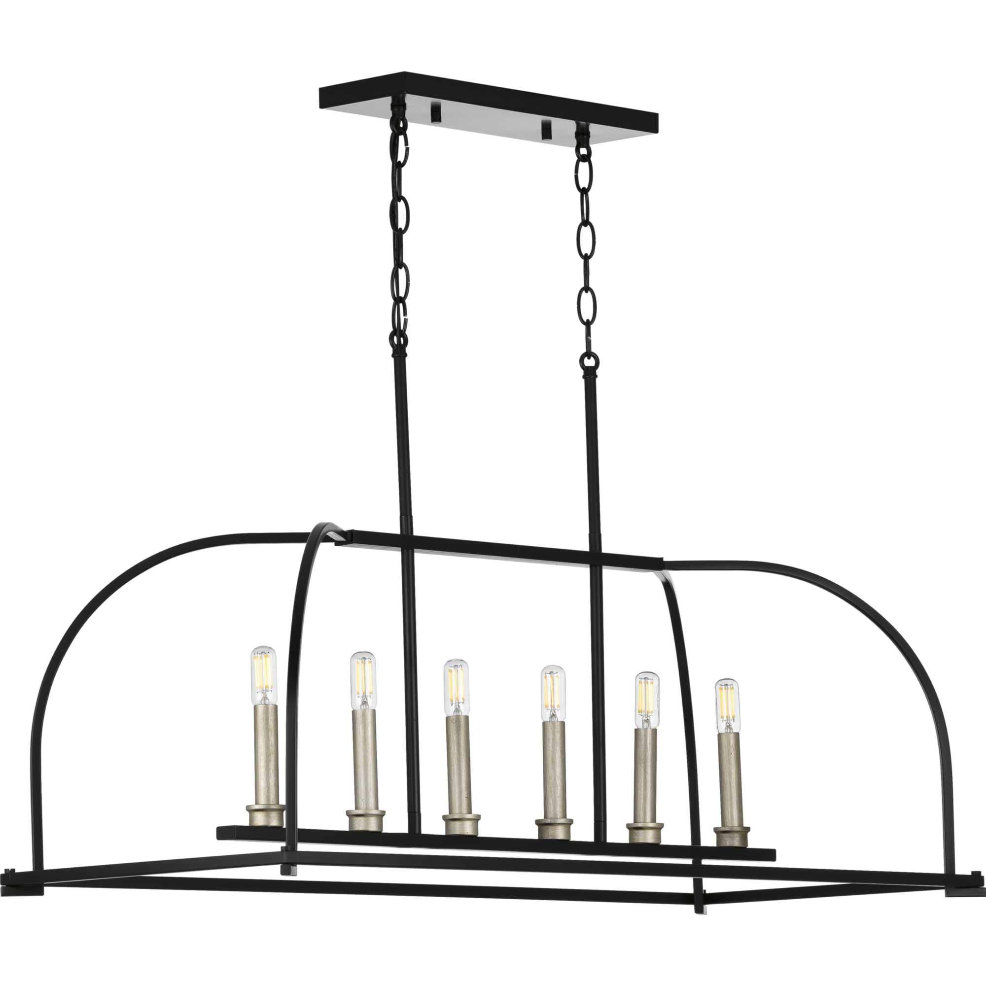 Progress Lighting Seneca Collection 6-Light Farmhouse Chandelier in Matte Black - Rustic Dining Room Pendant Light for Kitchen, Living Room & Entryway