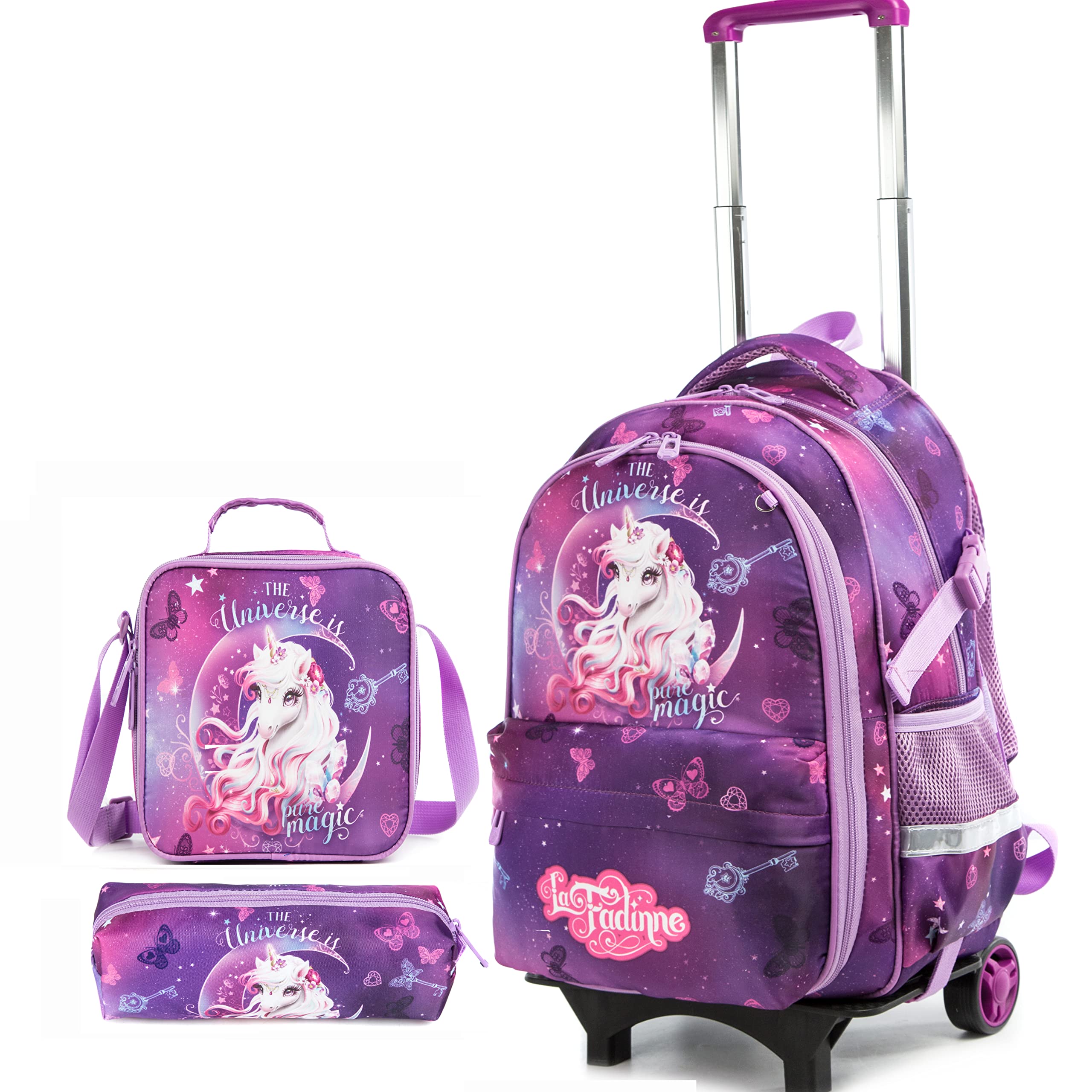 **Rolling Backpack for Girls - Lightweight School Backpack with Wheels & Lunch Box - Perfect for Elementary School Kids - Durable Travel & Daily Use Backpack**