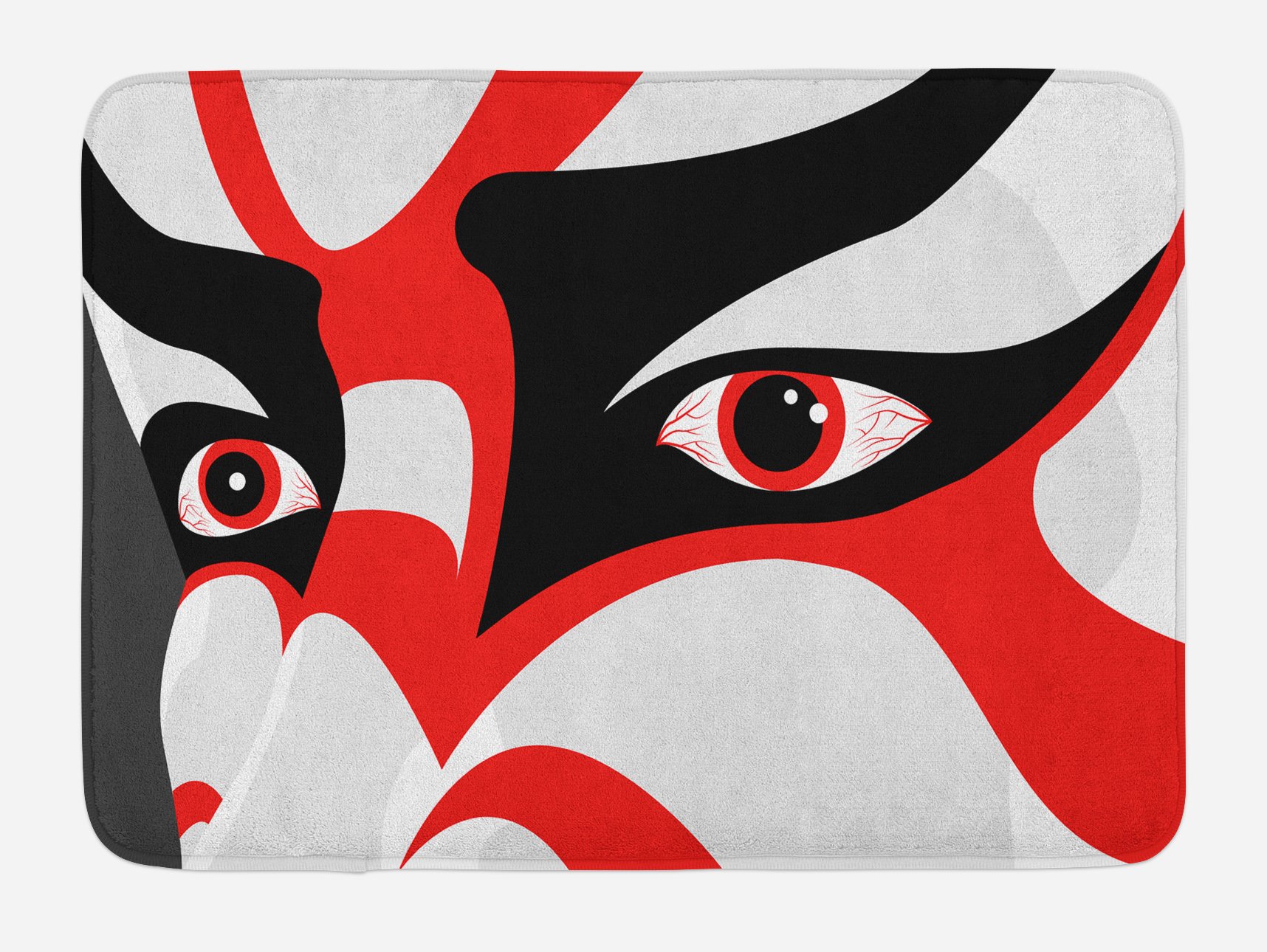 Ambesonne Kabuki Bath Mat - Japanese Drama Themed Kabuki Face with Dramatic Eyes, Non-Slip Plush Bathroom Rug, 30.2 x 20 Inches, Black White Orange - Perfect for Themed Bathrooms, Asian-Inspired Decor & Cultural Home Accents