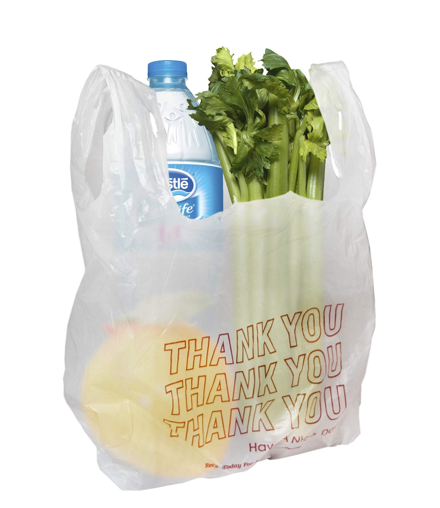 Amiff 100 Pack White T-Shirt Plastic Bags 18x8x28 Inches, 0.65 Mil Thick Polyethylene Carry Out Bags - Bulk Wholesale Retail Shopping & Grocery Bags for Stores, Restaurants, and Events